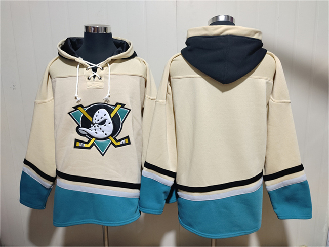 Personalized Men’s Anaheim Ducks Blank Cream Ageless Must-Have Lace-Up Pullover Hoodie
