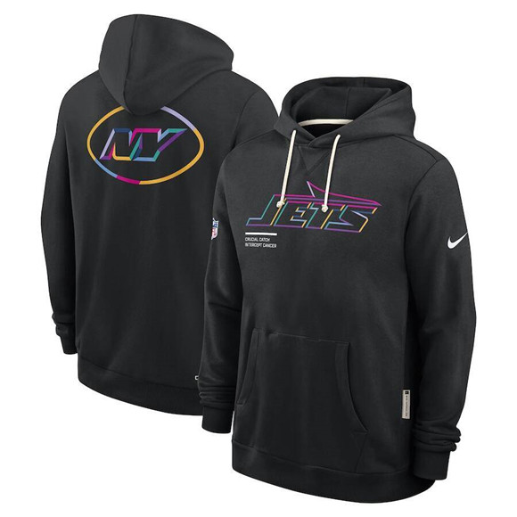Personalized Men’s New York Jets Black 2025 Crucial Catch Pullover Hoodie