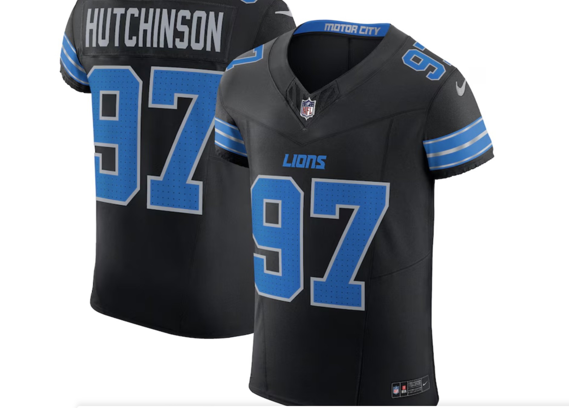 Personalized Men’s Detroit Lions #97 Aidan Hutchinson Black Elite Stitched Jersey