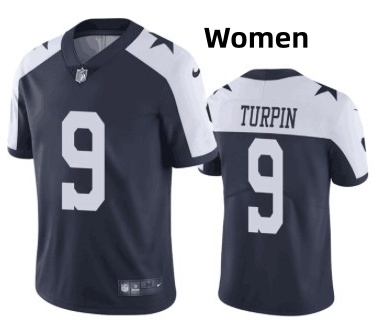 Personalized Women Dallas Cowboys #9 KaVontae Turpin Navy White Thanksgiving Limited Jersey