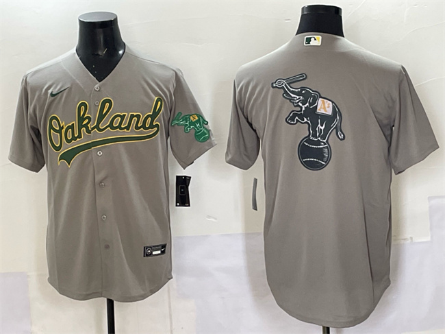 Personalized Men’s Oakland Athletics Team Big Logo Grey Cool Base Stitched Baseball Jersey