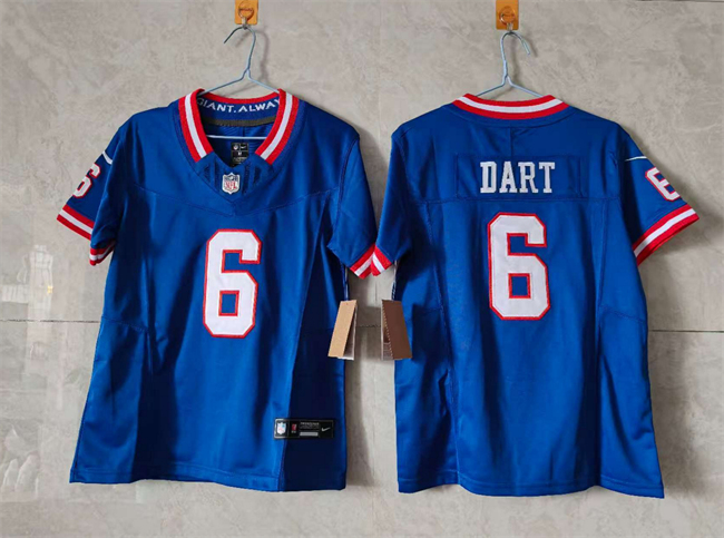 Personalized Youth New York Giants #6 Jaxson Dart Blue 2025 Draft F.U.S.E. Throwback Untouchable Limited Stitched Jersey