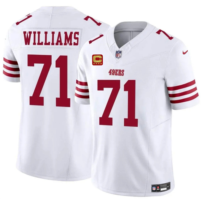 Personalized Men’s San Francisco 49ers #71 Trent Williams White 2025 F.U.S.E. With 4-Star C Patch Untouchable Limited Stitched Football Jersey