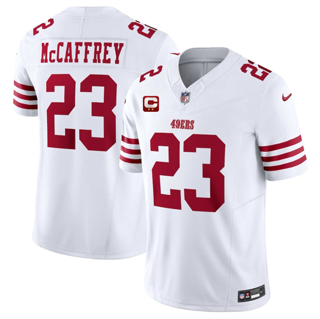 Personalized Men’s San Francisco 49ers #23 Christian McCaffrey White 2025 F.U.S.E. With 2-Star C Patch Untouchable Limited Stitched Football Jersey