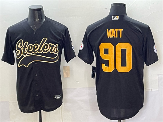 Personalized Men’s Pittsburgh Steelers #90 T.J. Watt Black Cool Base Stitched Baseball Jersey