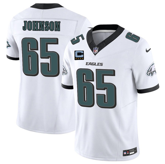 Personalized Men’s Philadelphia Eagles #65 Lane Johnson White 2025 F.U.S.E. With 4-Star C Patch Untouchable Limited Stitched Football Jersey