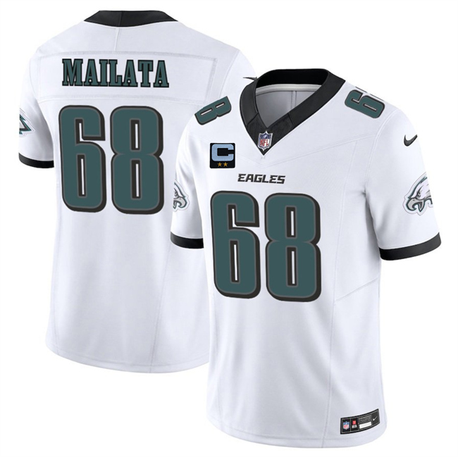 Personalized Men’s Philadelphia Eagles #68 Jordan Mailata White 2025 F.U.S.E. With 2-Star C Patch Untouchable Limited Stitched Football Jersey