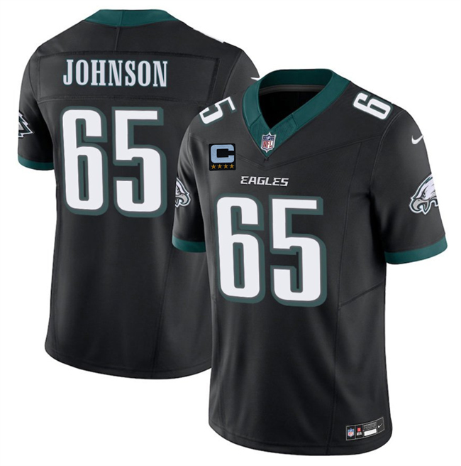 Personalized Men’s Philadelphia Eagles #65 Lane Johnson Black 2025 F.U.S.E. With 4-Star C Patch Untouchable Limited Throwback Stitched Football Jersey