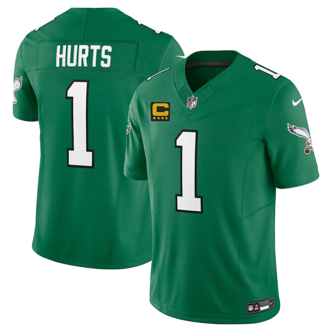 Personalized Men’s Philadelphia Eagles #1 Jalen Jurts Kelly Green 2025 F.U.S.E. With 4-Star C Patch Untouchable Limited Throwback Stitched Football Jersey