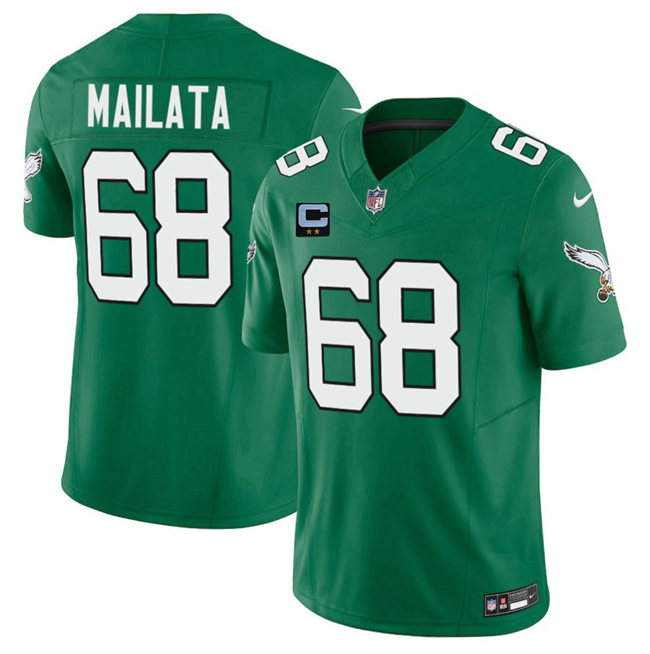Personalized Men’s Philadelphia Eagles #68 Jordan Mailata Kelly Green 2025 F.U.S.E. With 2-Star C Patch Untouchable Limited Throwback Stitched Football Jersey