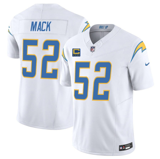 Personalized Men’s Los Angeles Chargers #52 Khalil Mack White 2025 F.U.S.E With 4-Star C Patch Limited Stitched Football Jersey