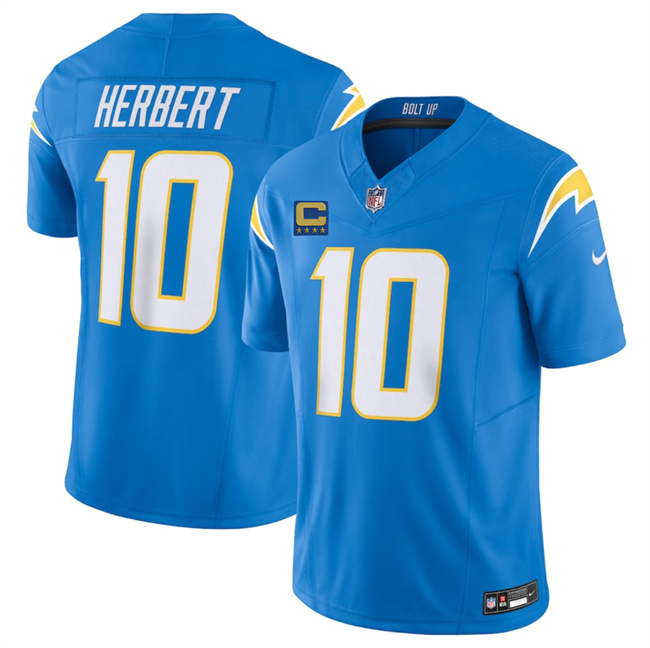 Personalized Men’s Los Angeles Chargers #10 Justin Herbert Blue 2025 F.U.S.E With 4-Star C Patch Limited Stitched Football Jersey