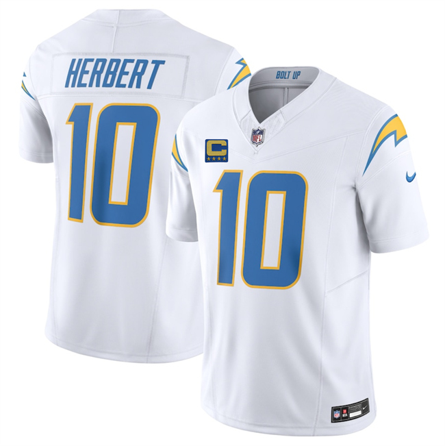 Personalized Men’s Los Angeles Chargers #10 Justin Herbert White 2025 F.U.S.E With 4-Star C Patch Limited Stitched Football Jersey