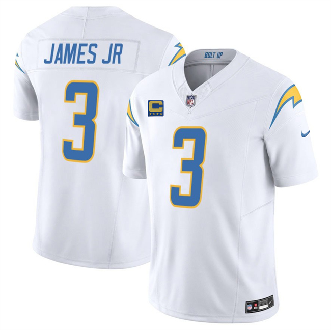 Personalized Men’s Los Angeles Chargers #3 Derwin James JR White 2025 F.U.S.E With 4-Star C Patch Limited Stitched Football Jersey