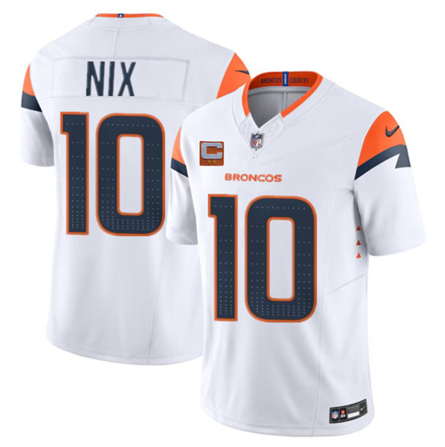 Personalized Men’s Denver Broncos #10 Bo Nix White 2025 F.U.S.E. With 2-Star C Patch Limited Stitched Football Jersey
