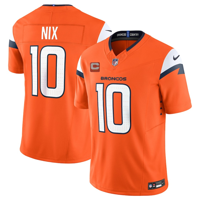 Personalized Men’s Denver Broncos #10 Bo Nix Orange 2025 F.U.S.E. With 2-Star C Patch Limited Stitched Football Jersey