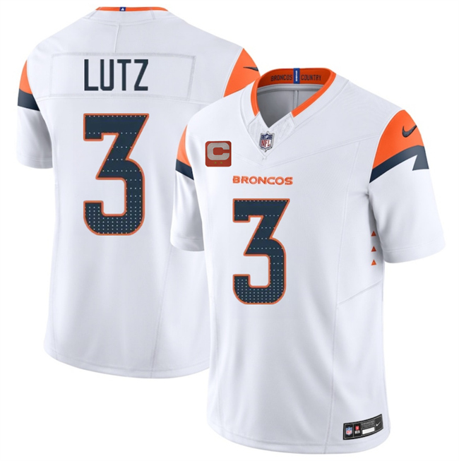 Personalized Men’s Denver Broncos #3 Wil Lutz White 2025 F.U.S.E. With 2-Star C Patch Limited Stitched Football Jersey