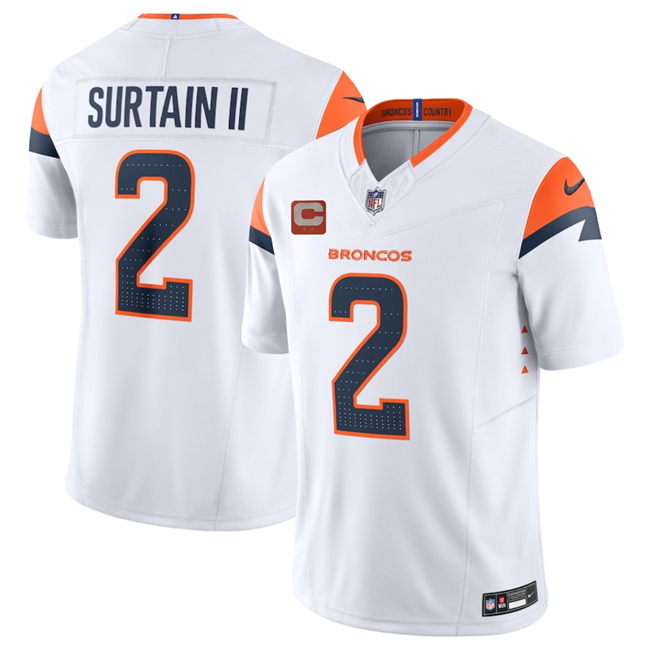 Personalized Men’s Denver Broncos #2 Pat Surtain II White 2025 F.U.S.E. With 2-Star C Patch Limited Stitched Football Jersey