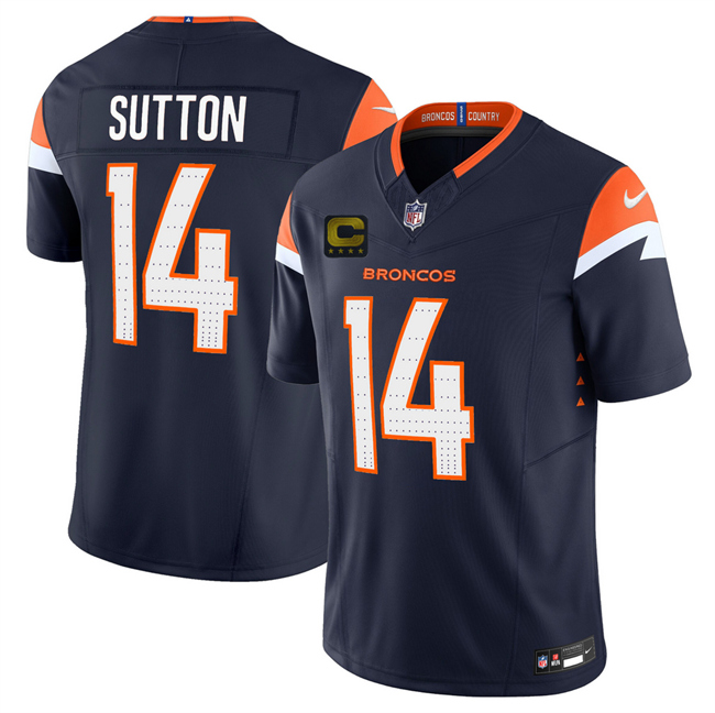 Personalized Men’s Denver Broncos #14 Courtland Sutton Navy 2025 F.U.S.E. With 4-Star C Patch Limited Stitched Football Jersey