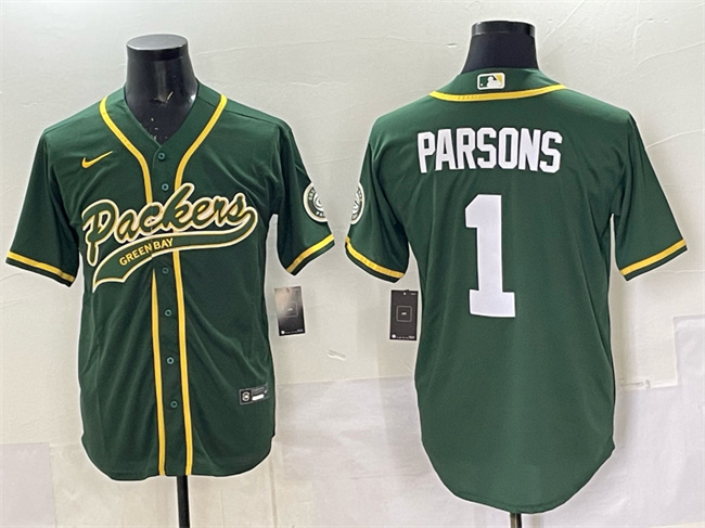 Personalized Men’s Green Bay Packers #1 Micah Parsons Green Cool Base Stitched Baseball Jersey