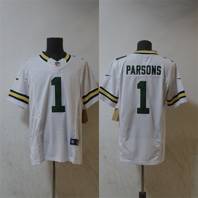 Personalized Men’s Green Bay Packers #1 Micah Parsons White 2025 F.U.S.E. Limited Stitched Football Jersey