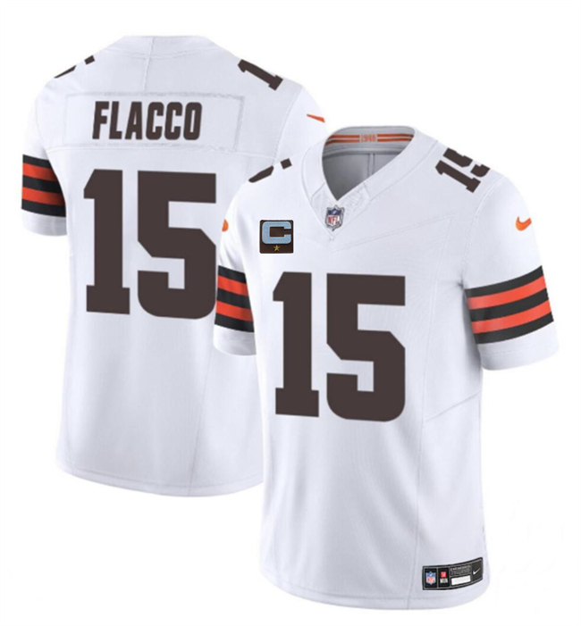 Personalized Men’s Cleveland Browns #15 Joe Flacco White 2025 F.U.S.E. With 1-Star C Patch Limited Stitched Football Jersey