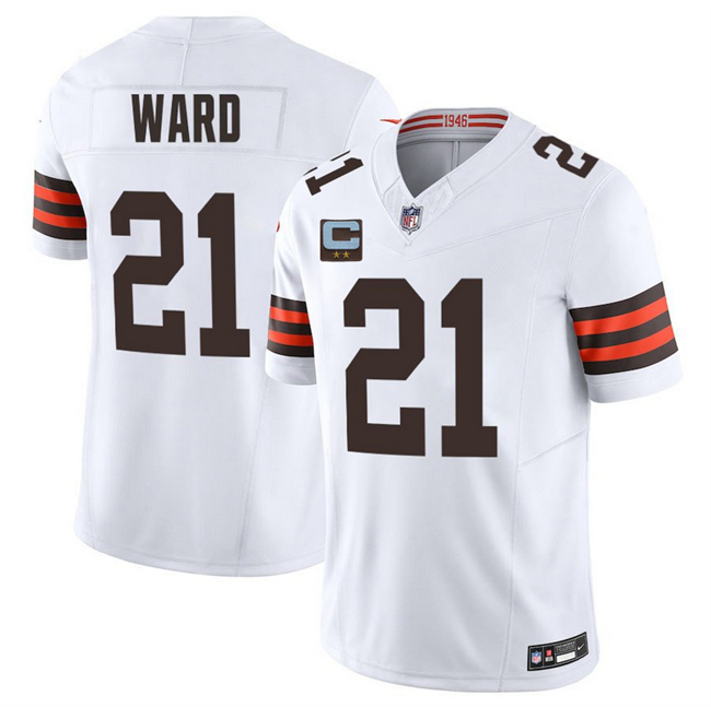 Personalized Men’s Cleveland Browns #21 Denzel Ward White 2025 F.U.S.E. With 2-Star C Patch Limited Stitched Football Jersey
