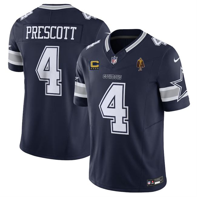 Personalized Men’s Dallas Cowboys #4 Dak Prescott Navy 2025 F.U.S.E. With 4-star C Patch And Walter Payton Patch Limited Stitched Football Jersey