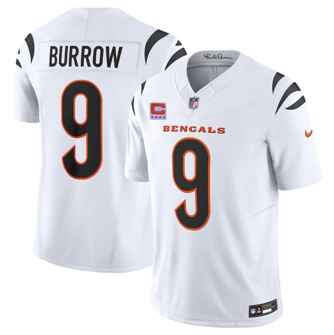 Personalized Men’s Cincinnati Bengals #9 Joe Burrow White 2025 F.U.S.E. With 4-Star C Patch Untouchable Limited Stitched Football Jersey