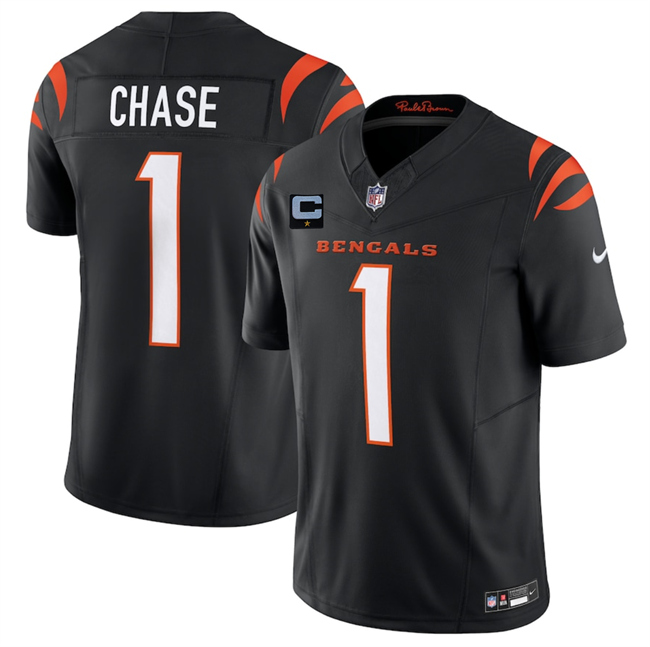 Personalized Men’s Cincinnati Bengals #1 Ja’Marr Chase Black 2025 F.U.S.E. With 1-Star C Patch Untouchable Limited Stitched Football Jersey