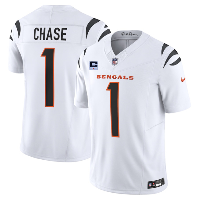 Personalized Men’s Cincinnati Bengals #1 Ja’Marr Chase White 2025 F.U.S.E. With 1-Star C Patch Untouchable Limited Stitched Football Jersey