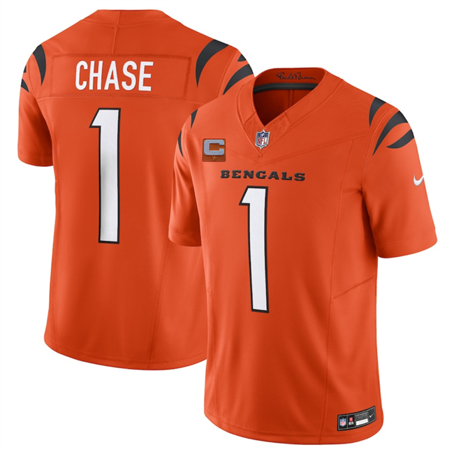 Personalized Men’s Cincinnati Bengals #1 Ja’Marr Chase Orange 2025 F.U.S.E. With 1-Star C Patch Untouchable Limited Stitched Football Jersey
