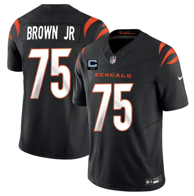 Personalized Men’s Cincinnati Bengals #75 Orlando Brown Jr Black 2025 F.U.S.E. With 2-Star C Patch Untouchable Limited Stitched Football Jersey