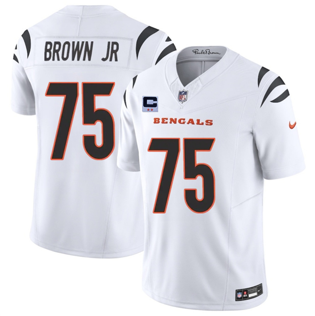 Personalized Men’s Cincinnati Bengals #75 Orlando Brown Jr White 2025 F.U.S.E. With 2-Star C Patch Untouchable Limited Stitched Football Jersey