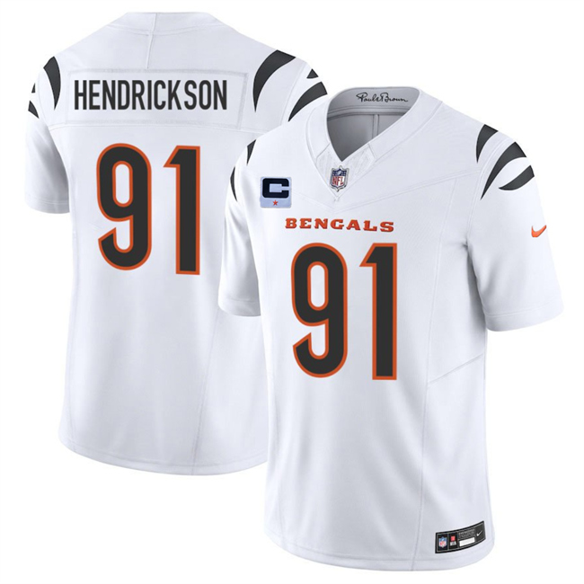 Personalized Men’s Cincinnati Bengals #91 Trey Hendrickson White 2025 F.U.S.E. With 1-Star C Patch Untouchable Limited Stitched Football Jersey