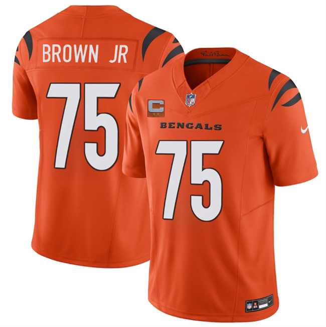 Personalized Men’s Cincinnati Bengals #75 Orlando Brown Jr Orange 2025 F.U.S.E. With 2-Star C Patch Untouchable Limited Stitched Football Jersey