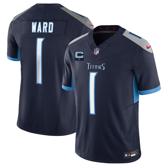 Personalized Men’s Tennessee Titans #1 Cameron Ward Navy 2025 F.U.S.E. With 1-Star C Patch Limited Stitched Football Jersey