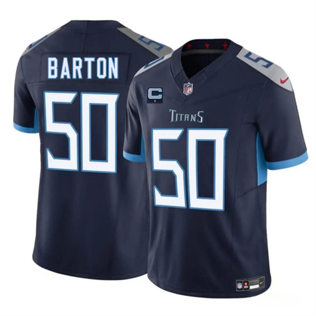 Personalized Men’s Tennessee Titans #50 Cody Barton Navy 2025 F.U.S.E. With 1-Star C Patch Limited Stitched Football Jersey