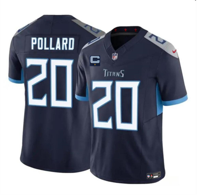 Personalized Men’s Tennessee Titans #20 Tony Pollard Navy 2025 F.U.S.E. With 1-Star C Patch Limited Stitched Football Jersey