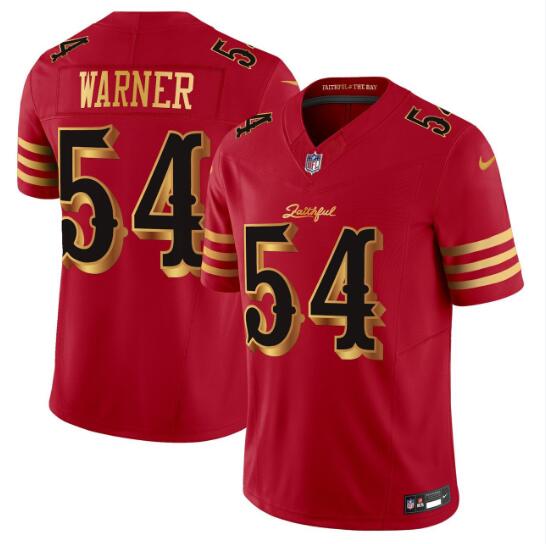 Personalized Men’s San Francisco 49ers #54 Fred Warner Red Gold 2025 F.U.S.E. Rivalries Limited Stitched Football Jersey