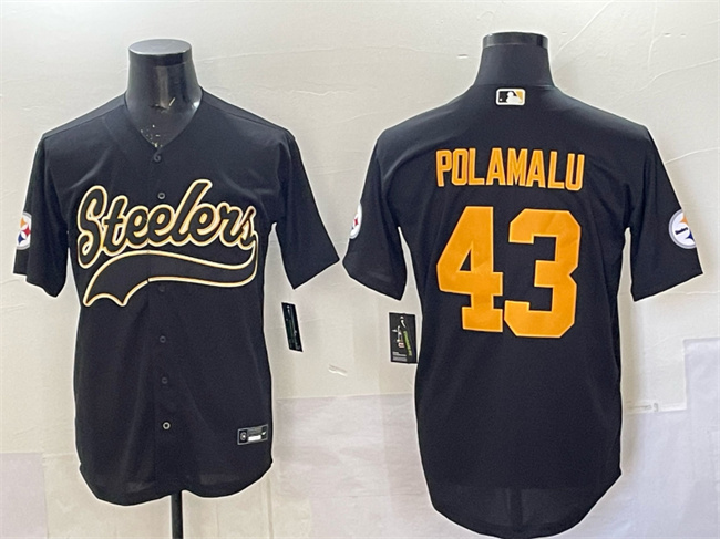 Personalized Men’s Pittsburgh Steelers #43 Troy Polamalu Black Cool Base Stitched Baseball Jersey
