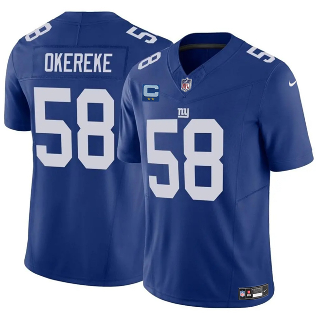 Personalized Men’s New York Giants #58 Bobby Okereke Blue 2025 F.U.S.E. With 2-Star C Patch Untouchable Limited Stitched Jersey