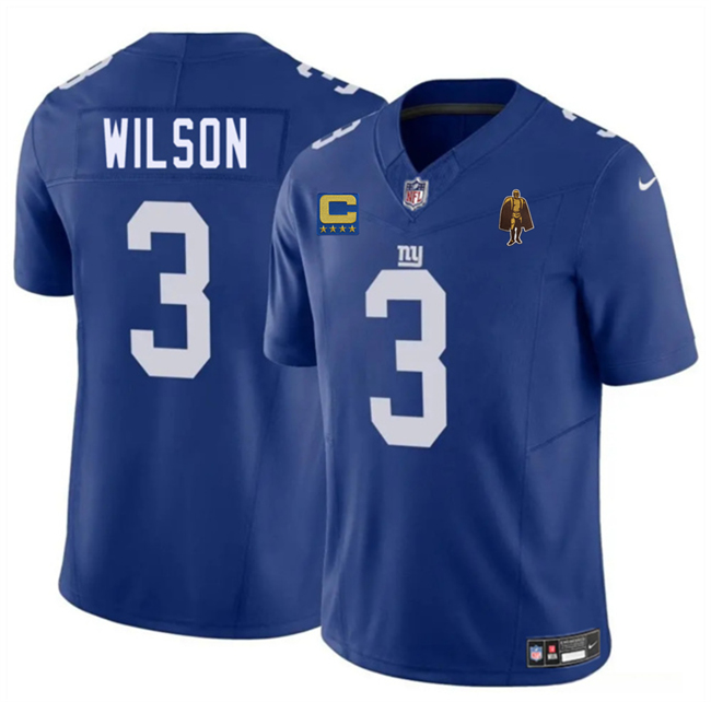 Personalized Men’s New York Giants #3 Russell Wilson Blue 2025 F.U.S.E. With 4-star C Patch And Walter Payton Patch Untouchable Limited Stitched Jersey