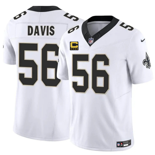 Personalized Men’s New Orleans Saints #56 DeMario Davis White 2025 F.U.S.E With 4-Star C Patch Limited Stitched Football Jersey