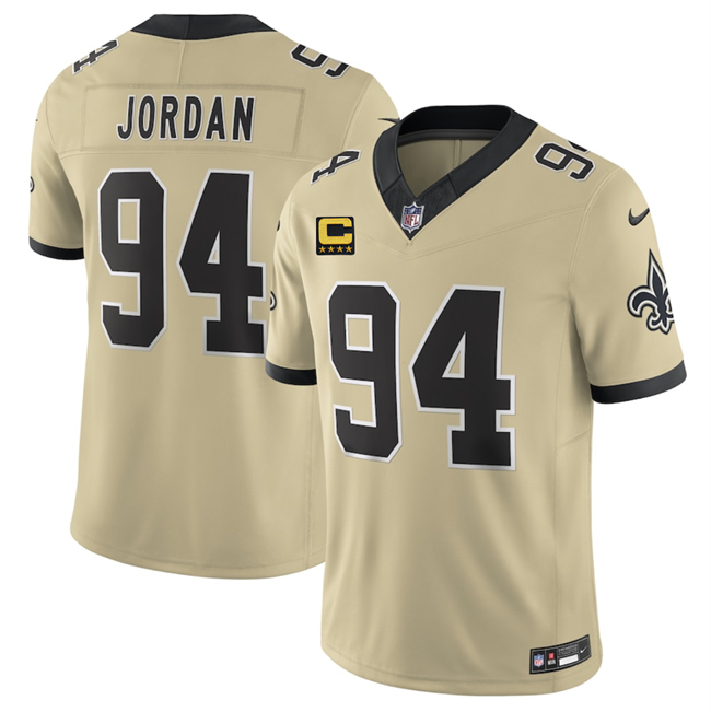 Personalized Men’s New Orleans Saints #94 Cam Jordan Gold 2025 F.U.S.E. With 4-Star C Patch Alternate Limited Stitched Football Jersey