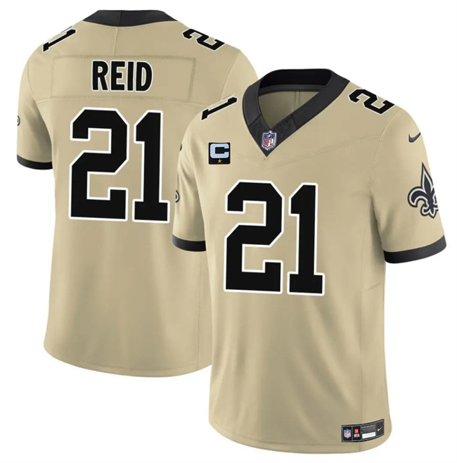 Personalized Men’s New Orleans Saints #21 Justin Reid Gold 2025 F.U.S.E. With 1-Star C Patch Alternate Limited Stitched Football Jersey