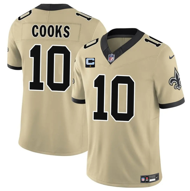 Personalized Men’s New Orleans Saints #10 Brandin Cooks Gold 2025 F.U.S.E. With 1-Star C Patch Alternate Limited Stitched Football Jersey