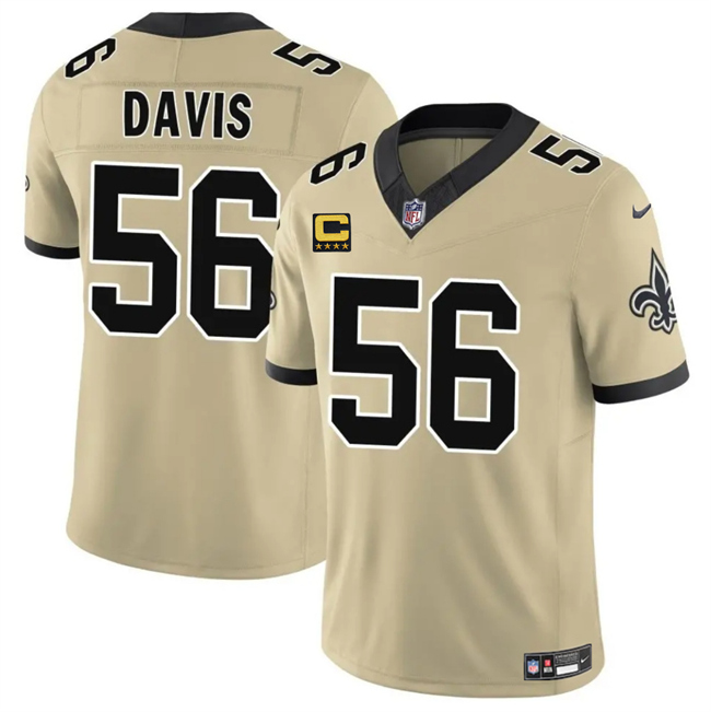 Personalized Men’s New Orleans Saints #56 DeMario Davis Gold 2025 F.U.S.E. With 4-Star C Patch Alternate Limited Stitched Football Jersey