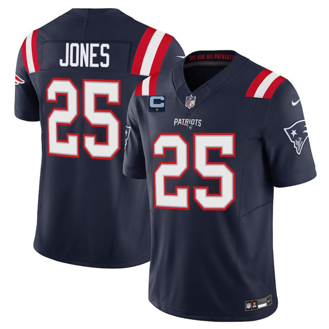Personalized Men’s New England Patriots #25 Marcus Jones Navy 2025 F.U.S.E. With 1-Star C Patch Limited Stitched Football Jersey