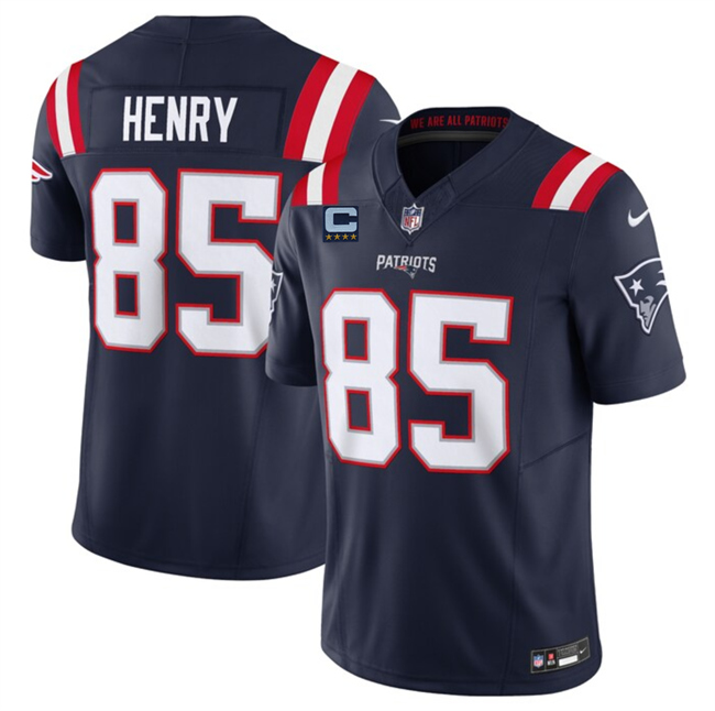 Personalized Men’s New England Patriots #85 Hunter Henry Navy 2025 F.U.S.E. With 4-Star C Patch Limited Stitched Football Jersey